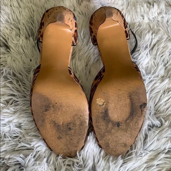 GUESS Hayle 2 Multicolor Leopard Print Fabric Peep Toe Cork Sandal High Heels 8 - Picture 6 of 10